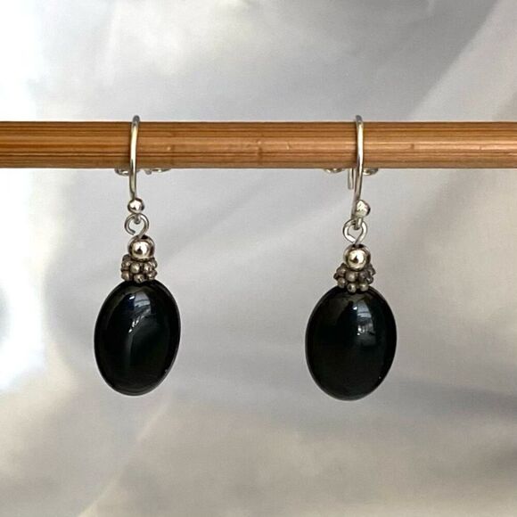 TS# Sterling 925 Silver & Black Onyx 1 1/4” Dangles - Picture 2 of 8